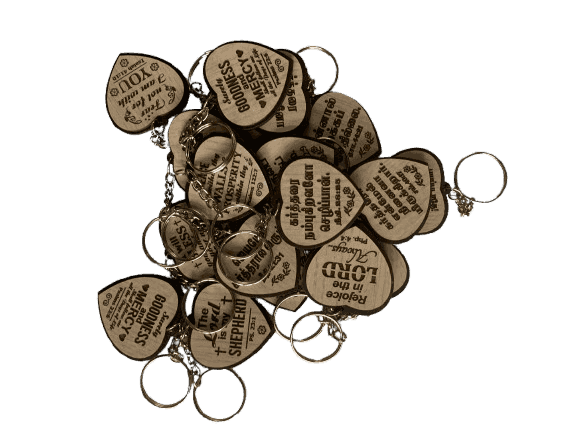 Wooden Cross Keychains with Bible Verses Heart Shape Model 1