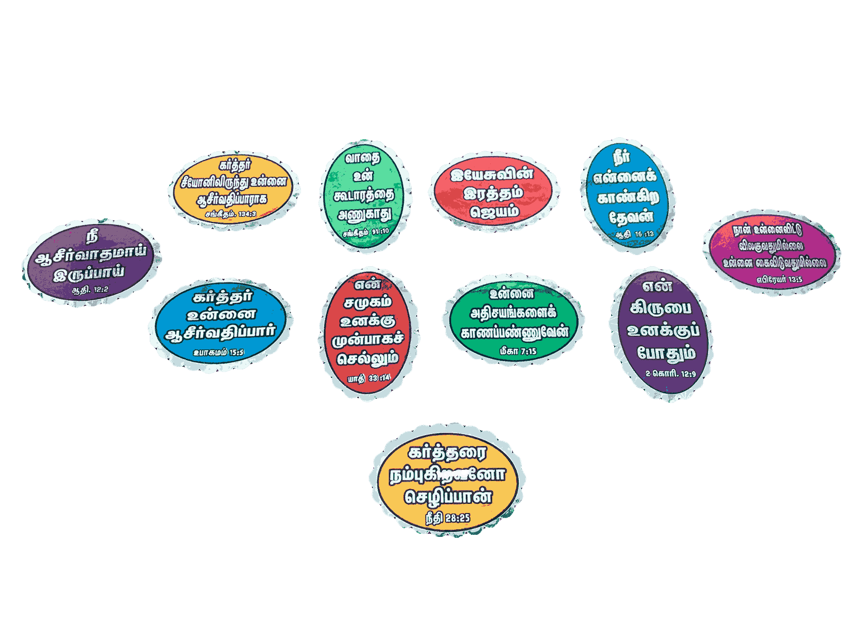 Bible Verses Reflector Stickers Tamil Small Size – 12 Stickers (Oval Type)